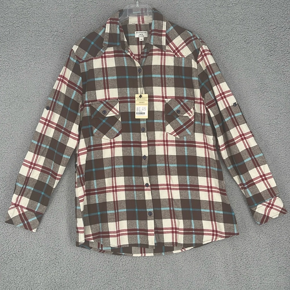 Matchstick Argus plaid brown flannel button up long sleeve women’s XL shirt top